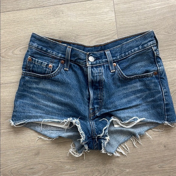Levi's Blue Jean Shorts Distressed Cut-Off Style - Picture 3 of 6
